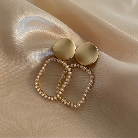 💙Gold rectangle pearl earrings - Picture 2 of 6